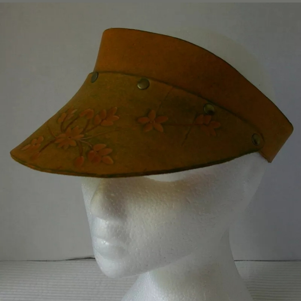 Vintage Leather Tooled Visor Snapback Hat